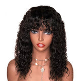 13x6 Short Curly Lace Front Human Hair Wigs With Bangs Bleached Knots Pre Plucked Remy Brazilian Lace Front Wig ]