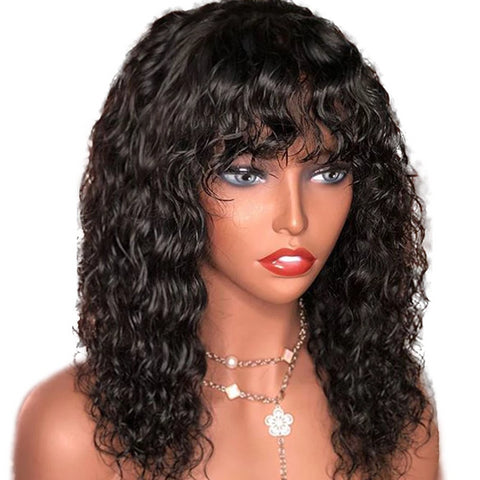 13x6 Short Curly Lace Front Human Hair Wigs With Bangs Bleached Knots Pre Plucked Remy Brazilian Lace Front Wig ]