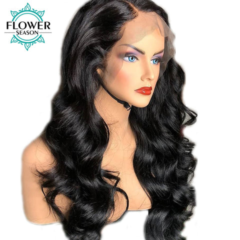 180% Deep Part 13x6 Human Hair Lace Front Wigs With Baby Hair Peruvian Remy Hair Preplucked Lace Wig Wavy FLOWERSEASON