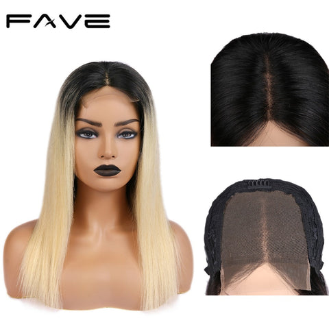 FAVE Hair 4*4 Lace Closure Ombre Wigs 150% Density Brazilian Remy Straight Hair Wig Natural Hairline 1B/613# Color Free Shipping