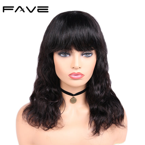 FAVE Hair Brazilian Human Natural Wave Hair Wigs With Bangs Natural Black Length 12-20 inches Free Shipping Lovely Hair Style