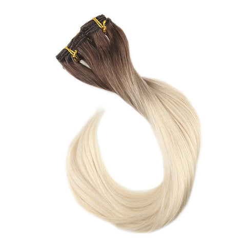 Clip in Balayage Color Hair Extensions 10 Pcs 100g Per Package Full Head Double Weft 100% Remy Human Hair Clip Ins 7B 613