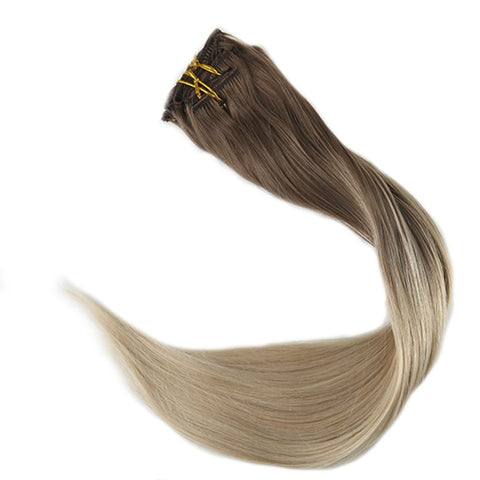Clip in Balayage Color Hair Extensions 10 Pcs 100g Per Package Full Head Double Weft 100% Remy Human Hair Clip Ins 8 60
