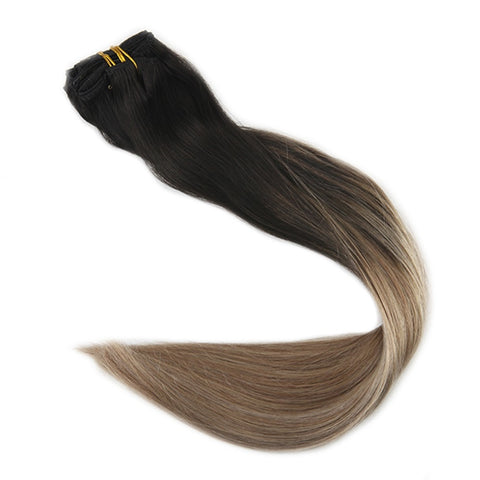 Full Shine Clip in Balayage Color Hair Extensions 10 Pcs 100g Per Package Full Head Double Weft 100% Remy Human Hair Clip Ins 1B 8 22