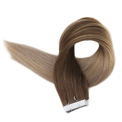 Tape in Hair Extensions Balayage Color Seamless  4 18 24
