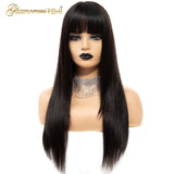 Glamorousremi Malaysian Straight Lace Front Wigs With Bangs 150% Density Human Virgin Hair Pre Plucked Glueless Lace Front Wig