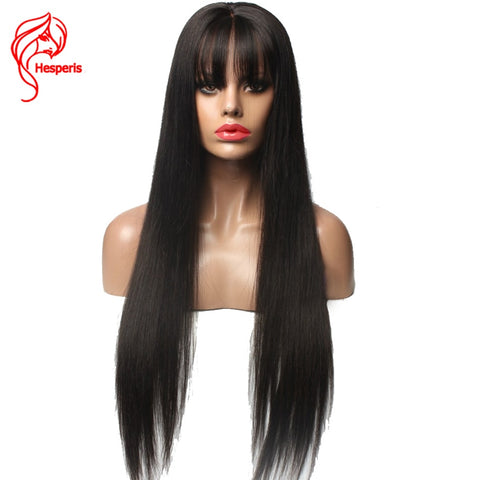Hesperis Brazilian Remy Hair Glueless Full Lace Wigs With Bangs Silky Straight Full Lace Human Hair Wigs Baby Hair Pre-Plucked