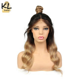 KL Full Lace Human Hair Wigs With Baby Hair Ombre Color 1B/27 Glueless Pre Plucked Hairline Brazilian Remy Hair Wavy Lace Wigs
