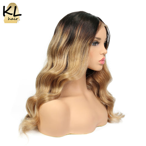 KL Full Lace Human Hair Wigs With Baby Hair Ombre Color 1B/27 Glueless Pre Plucked Hairline Brazilian Remy Hair Wavy Lace Wigs