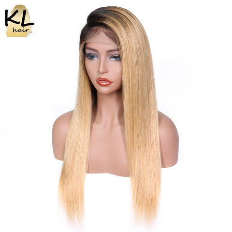 KL Lace Front Human Hair Wigs For Black Women Ombre Color 1B/27 Brazilian Remy Human Hair Straight Lace Front Wig With Baby Hair
