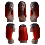 Lace Front Human Hair Wigs 1B/Red Short Bob Straight Lace Wigs Brazilian Remy Human Hair Pre plucked Hairline