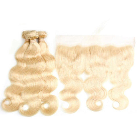 613 Blonde Bundles With Frontal Brazilian Human Hair Lace Frontal