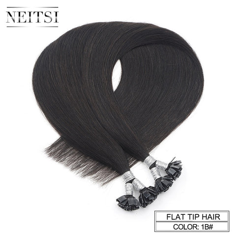 Neitsi Machine Made Remy Flat Tip Human Hair Extensions 0.9g/s 22" 1.0g/s 26" Straight Capsules Keratin Pre Bonded Hair #1B
