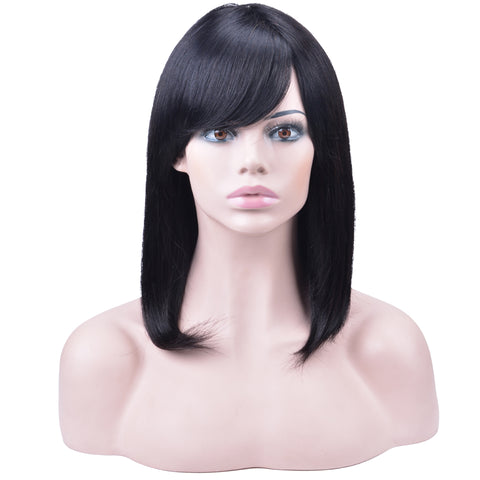 Peruvian Straight Hair Wig with Bangs Short Human Hair Bob Wig Natural Color Remy Human Hair Wigs for Black Women