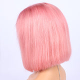 Pink Color Short Bob Wig 13x6 Lace Front Human Hair Wigs Indian Remy Hair Pre Plucked Hairline Bleached Knots FlowerSeason