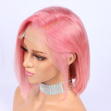 Pink Color Short Bob Wig 13x6 Lace Front Human Hair Wigs Indian Remy Hair Pre Plucked Hairline Bleached Knots FlowerSeason